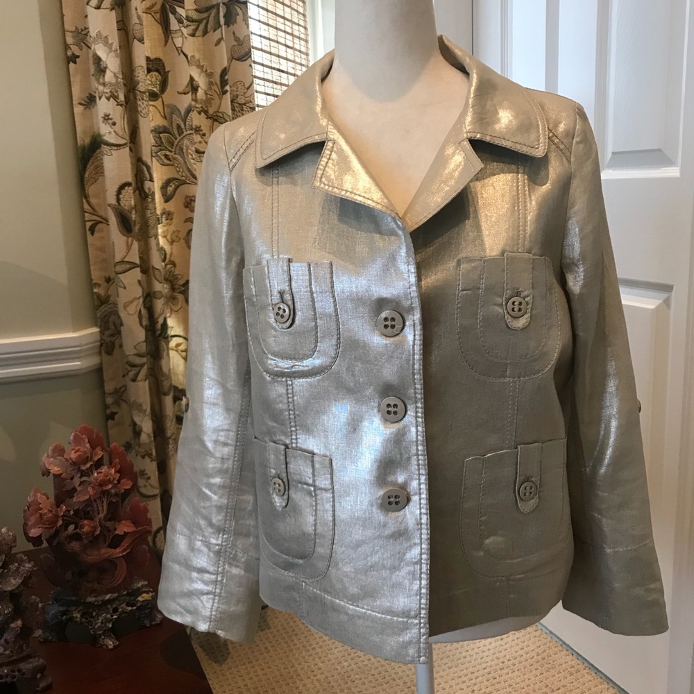 Gerard Darel Metallic Linen Made in Italy Safari Jacket Top EU size 42 - Picture 4 of 8